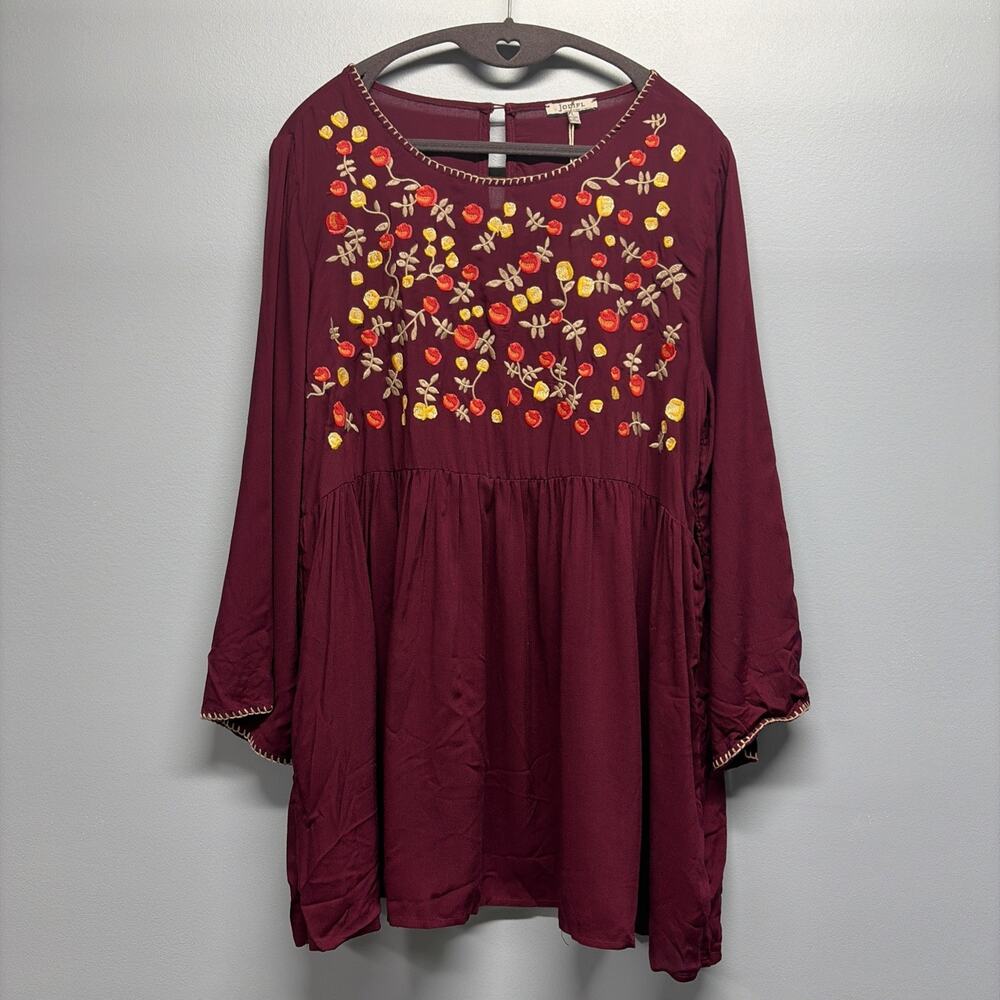 Jodifl NWT - Floral Embroidered Long Sleeve Blouse Burgundy Women's Large Boho